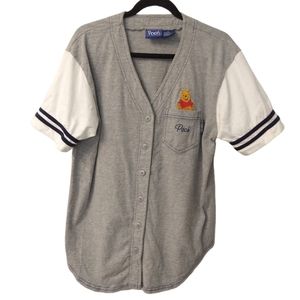 Pooh Disney Baseball Jersey Style Button Embroidered Shirt. Large